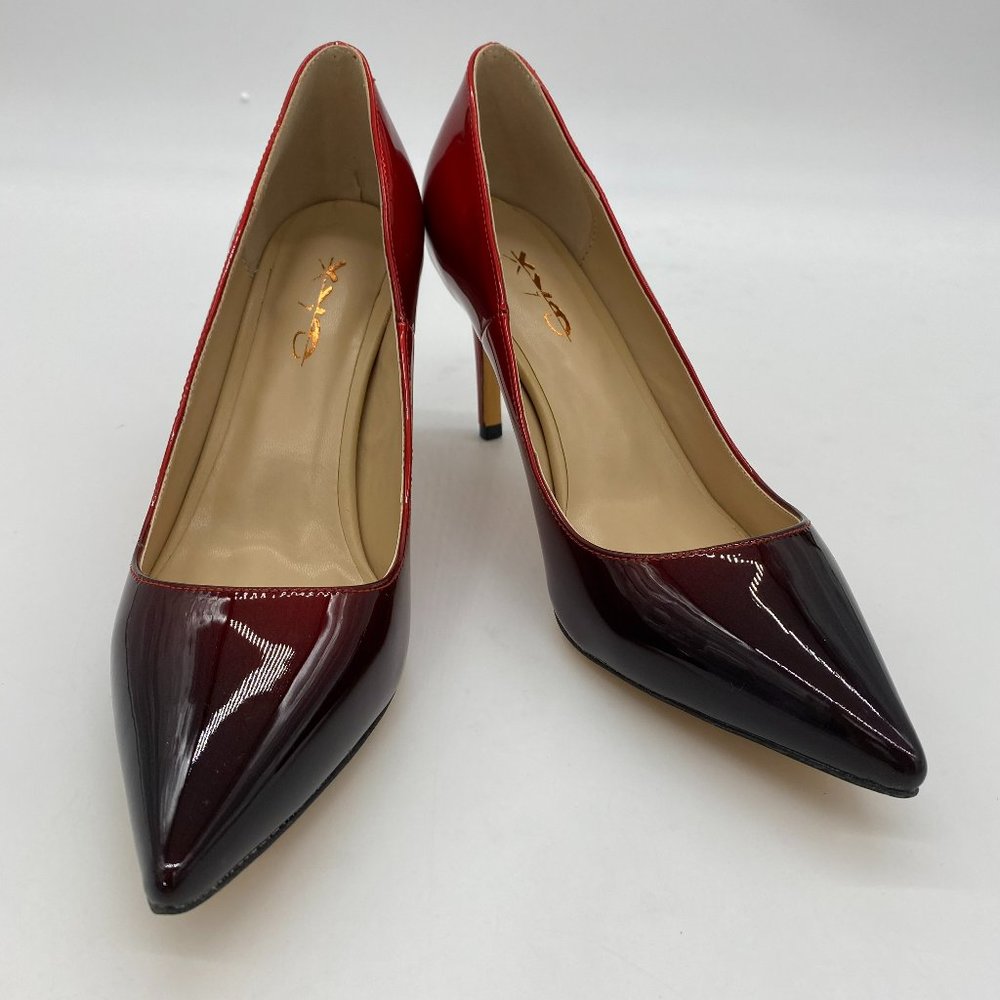 XYD Two-Tone Red and Burgundy Patent Pointed-Toe Heels